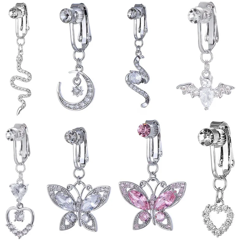 New Snake Fake Belly Ring Butterfly Fake Belly Piercing Butterfly Clip on Umbilical Navel Fake Pircing Cartilage Earring Clip