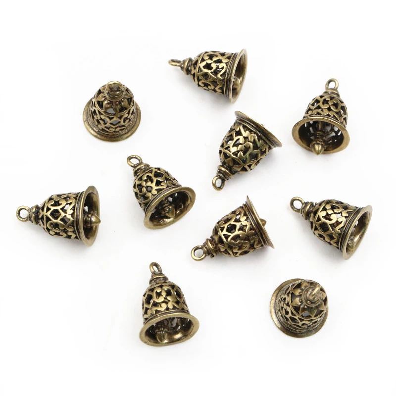 10pcs 15x12mm Antique Bronze Silver plated  Brass Material Retro hollow  Bell Charm Pendants necklace findings