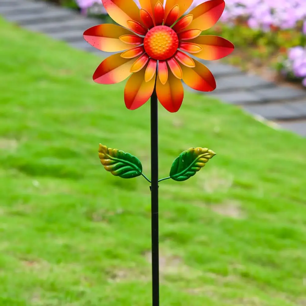 Rotating Metal Gazania Wind Spinner Garden Yard Decoration Outdoor Stake Patio Ornament Art Lawn Sculpture Landscape