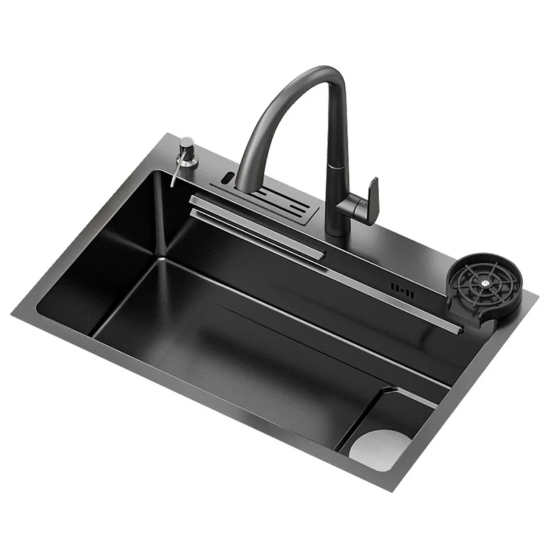 Nano 304 Stainless Steel Kitchen Sink Large Single Slot Japanese Style Vegetable Sink Functional Knife Holder Under Table Sink