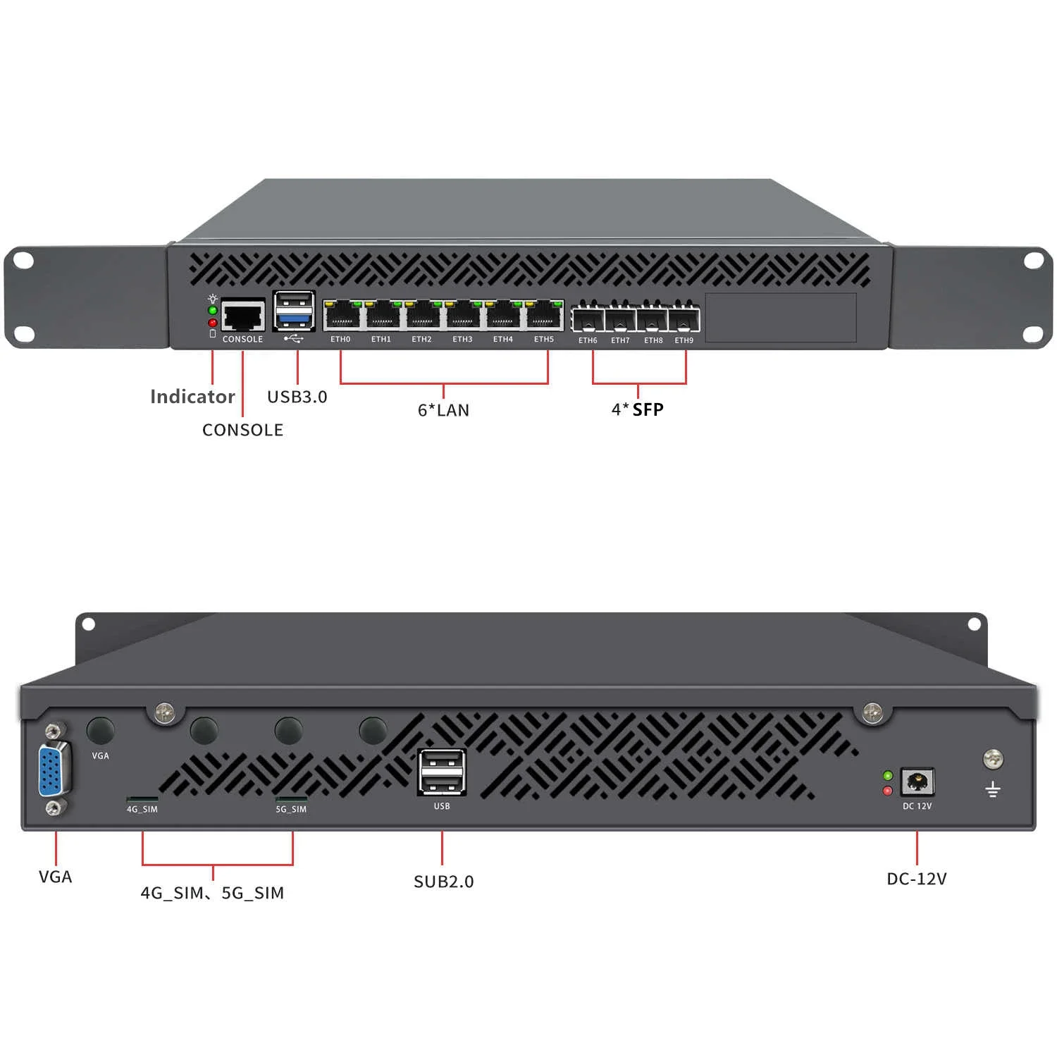 Topton 1U Rack Mounted Firewall Mini PC Atom C3758 C3808 C3958 4*10G SFP 6*1G LAN DDR4 NVMe PfSense OPNsense NAS Computer Server