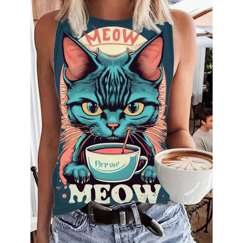 

Европейская и американская трансграничная новая футболка без рукавов с принтом в нескольких стилях, популярный стиль, удобная повседневная женская футболка с принтом