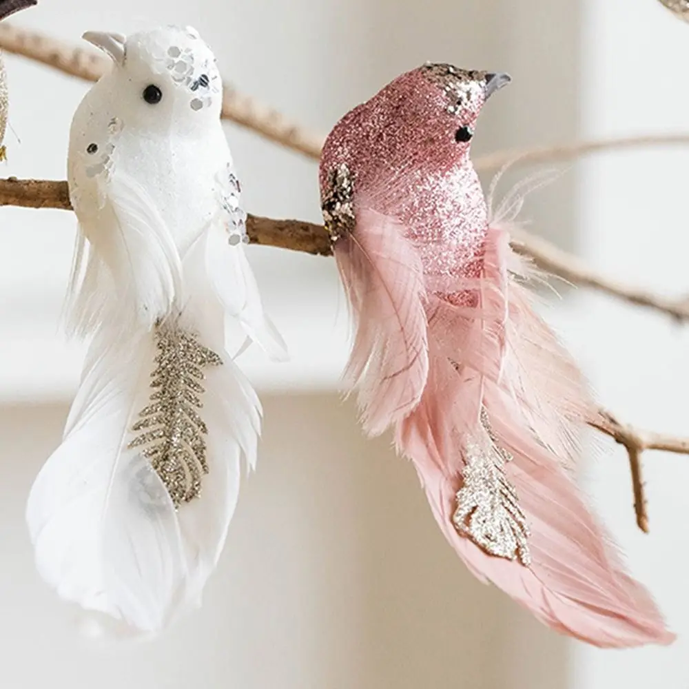 1 pair Glitter Christmas Birds Ornament Realistic Handmade Simulated Bird Pendant Exquisite Colorful Christmas Tree Decoration