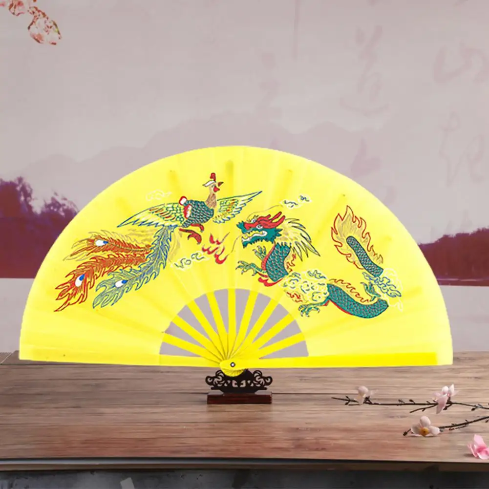 High-quality Folding Fan Dragon-phoenix Two-sides Patterns Martial Arts Taiji Fan Chinese Kung Fu Tai Chi Wushu Performance Fan