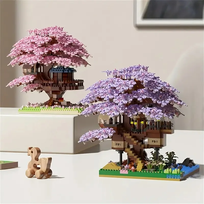 

Cherry Blossom Potted Tree Micro Building Block Set, Micro Potted Tree House Toy, ABS Resin Material, No Light,Christmas Gifts