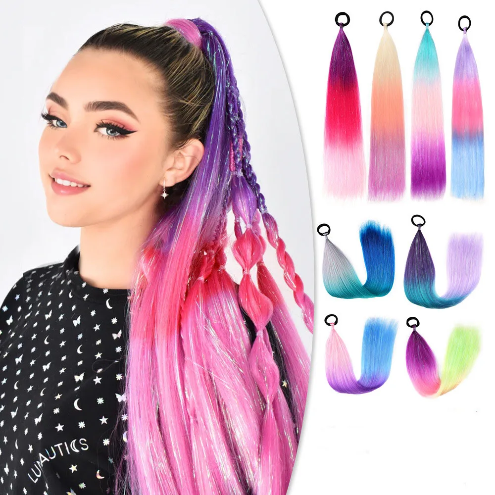 

Colored Braiding Hair Ponytail Ombre Yaki Straight Braiding Hair Mixed Hair Ponytail Synthetic Hairpieces for GirlsDIY Box Braid