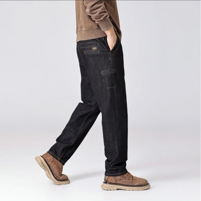 

Модные черные джинсы в японском стиле, мужские свободные и модные уличные брюки с несколькими карманами, шаровары