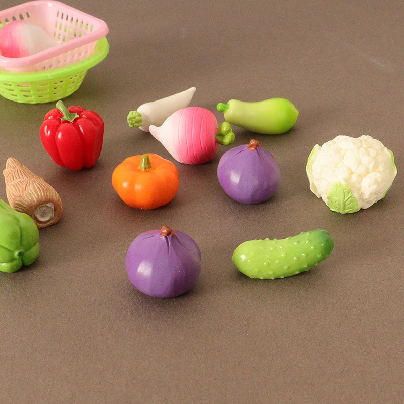 10Pcs/Set Dollhouse Simulation Vegetable Basket Set Dollhouse Vegetables Decoration Dolls House Miniature Kitchen Play Toys