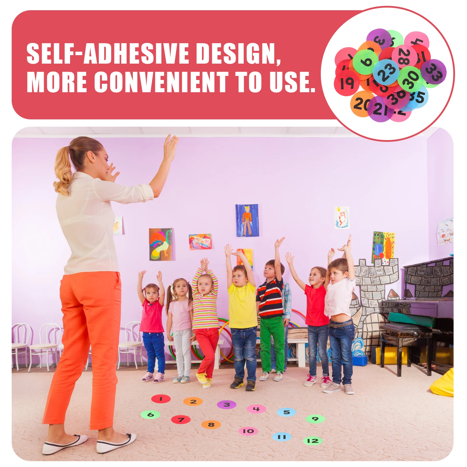

36Pcs Self-Adhesive Number Stickers Colored Marking Labels for Classroom Floor Office Home Organization and Identification