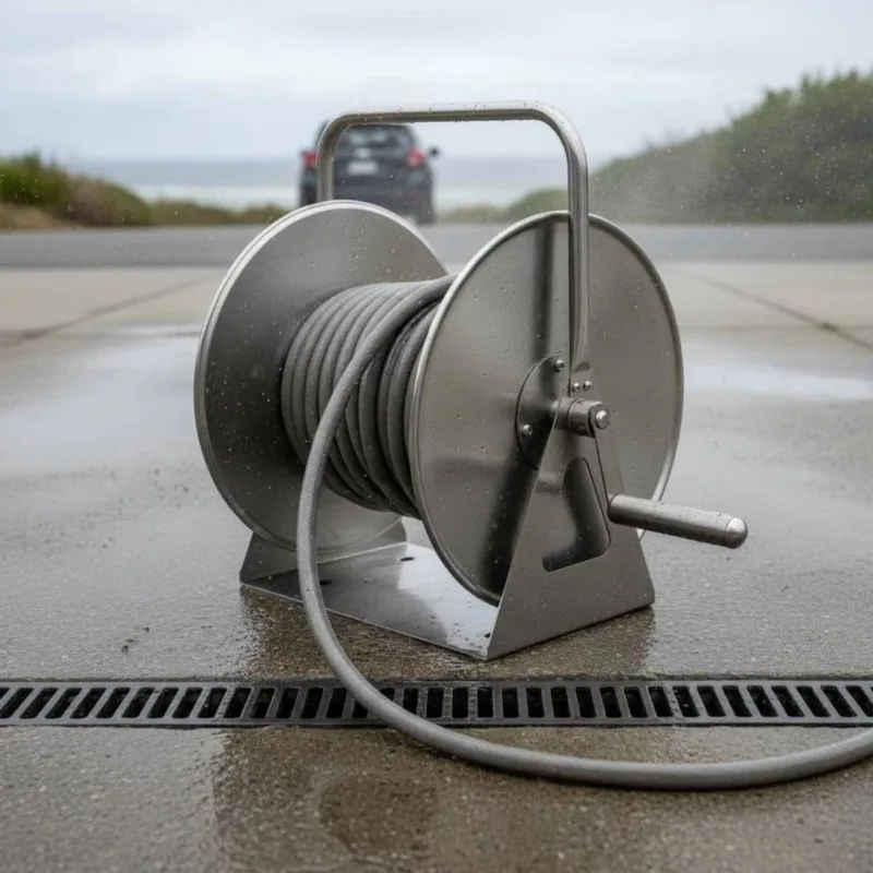 Heavy Duty Stainless Steel Hose Winder, Rust Proof Pipe Storage Holder Easy Use for Garden Irrigation & Auto Washing