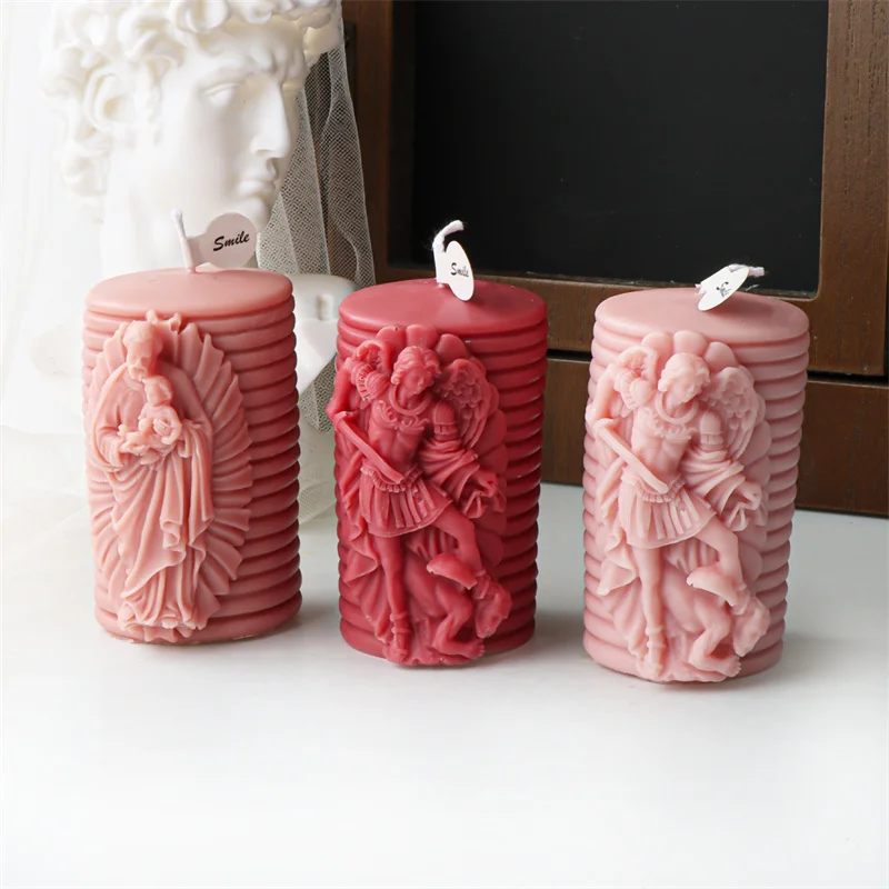 New Design 3D Virgin Mary Silicone Candle Mold DIY Cylindrical Jesus Statue Scented Candle Gypsum Mold Religious Home Decoration