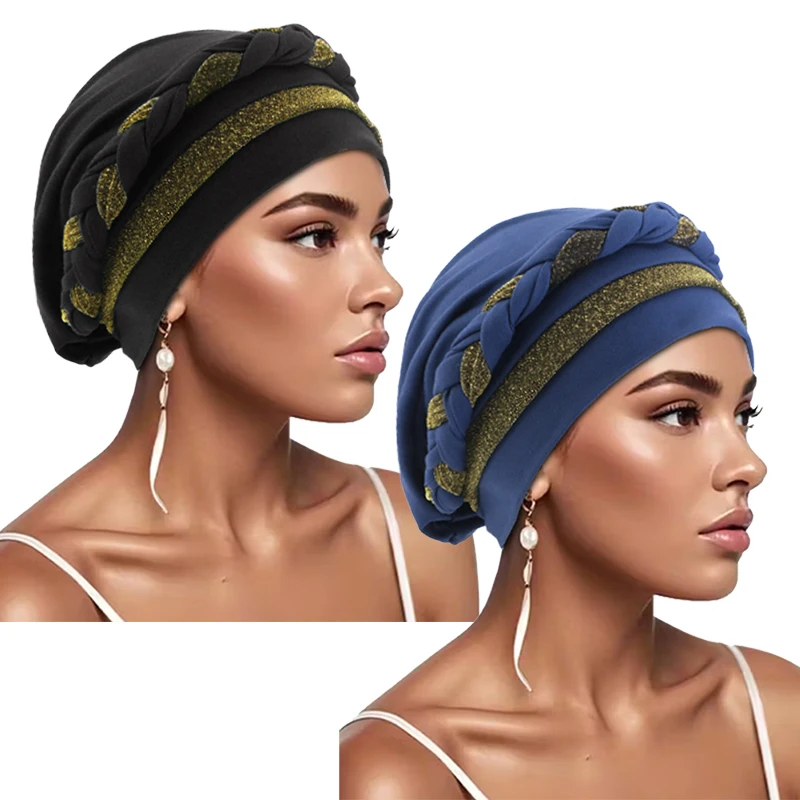 2 TEILE/LOS Mode Frauen Turban Hijab Hüte Afrikanische Kopf Wraps Weiche Elastische Muslimischen Hüte Atmungsaktive Chemo Kappe Für Frauen Mädchen – Detail 4