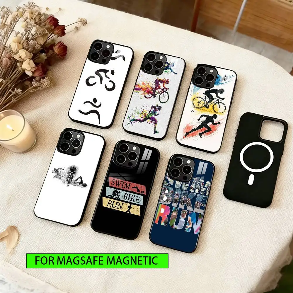 

Triathlon Swim Bike Run Phone Case For iPhone17,16,15,14,13,12,11 Plus,Pro Magnetic with Magsafe Wireless Charging