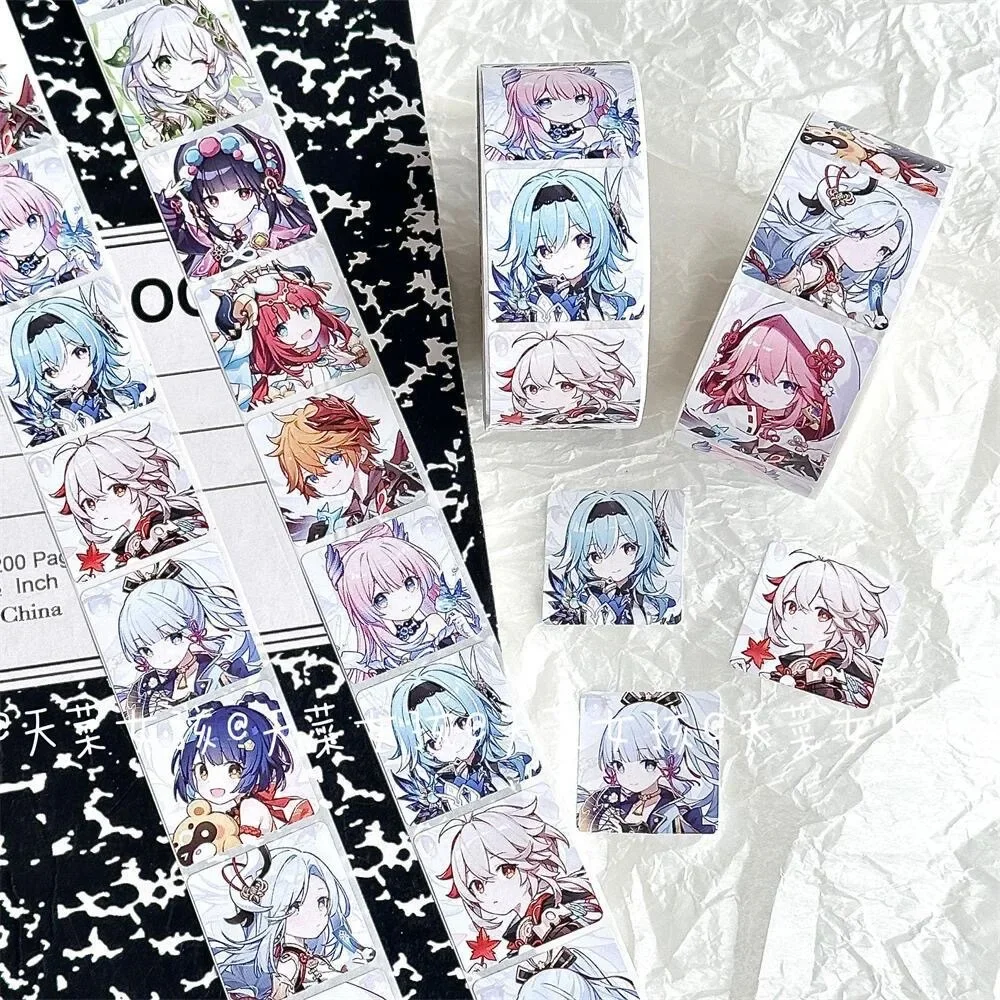 

500pcs/Roll Genshin Impact Video Game Stationery Sticker Beelzebul Hu Tao Zhong Li Klee Yae Miko Paimon Graffitt Sealing Decals