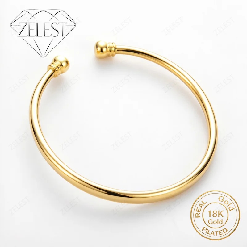 925 Sterling Silver 18K Gold Plated Exquisite Sparkling Hammered Open Bangle for Women's Fashion Party Jewelry