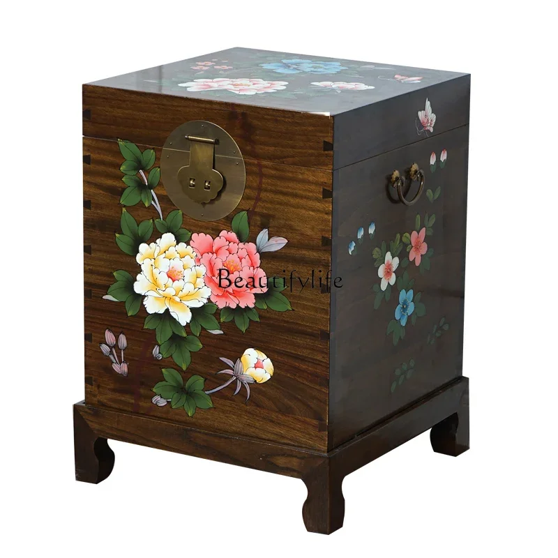 Chinese painted camphor wood box bedside table antique hand-painted edge few insect-proof storage box customization