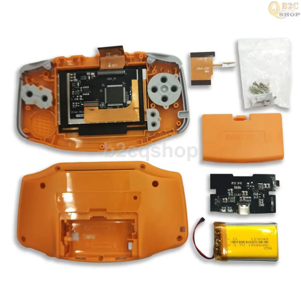 IPS液晶バックライトキット 720x480高輝度スクリーン ドロップイン 1800mAhバッテリー シェル付き GBA ゲームボーイ ゲームボーイアドバンス用