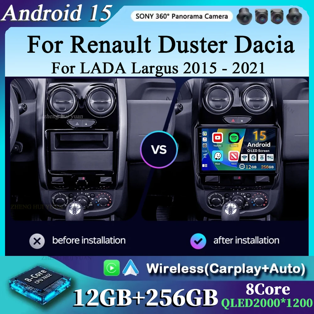 

Для Renault Duster Dacia Duster 2015-2021 Для LADA Largus 2021 Android 15 12 + 256 ГБ Автомобильный радиоприемник Carplay Авто Мультимедиа Стерео 4G