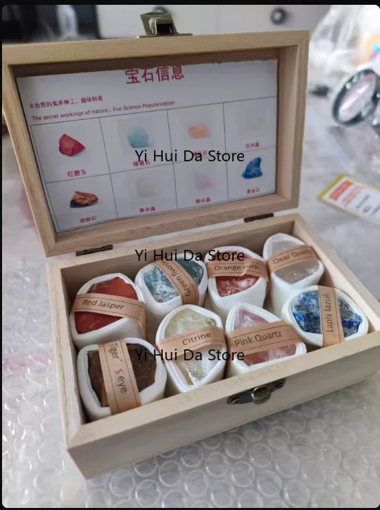 Kit de especímenes de minerales de cristal natural en bruto, adorno de piedra, regalo para niños, enseñanza de ciencia, gemas del universo.