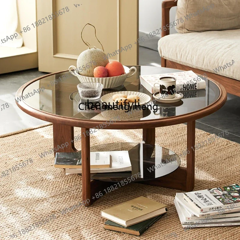 

Скандинавский черный орех, твердая древесина, стеклянный круглый чайный столик, домашний чайный столик в японском стиле для гостиной