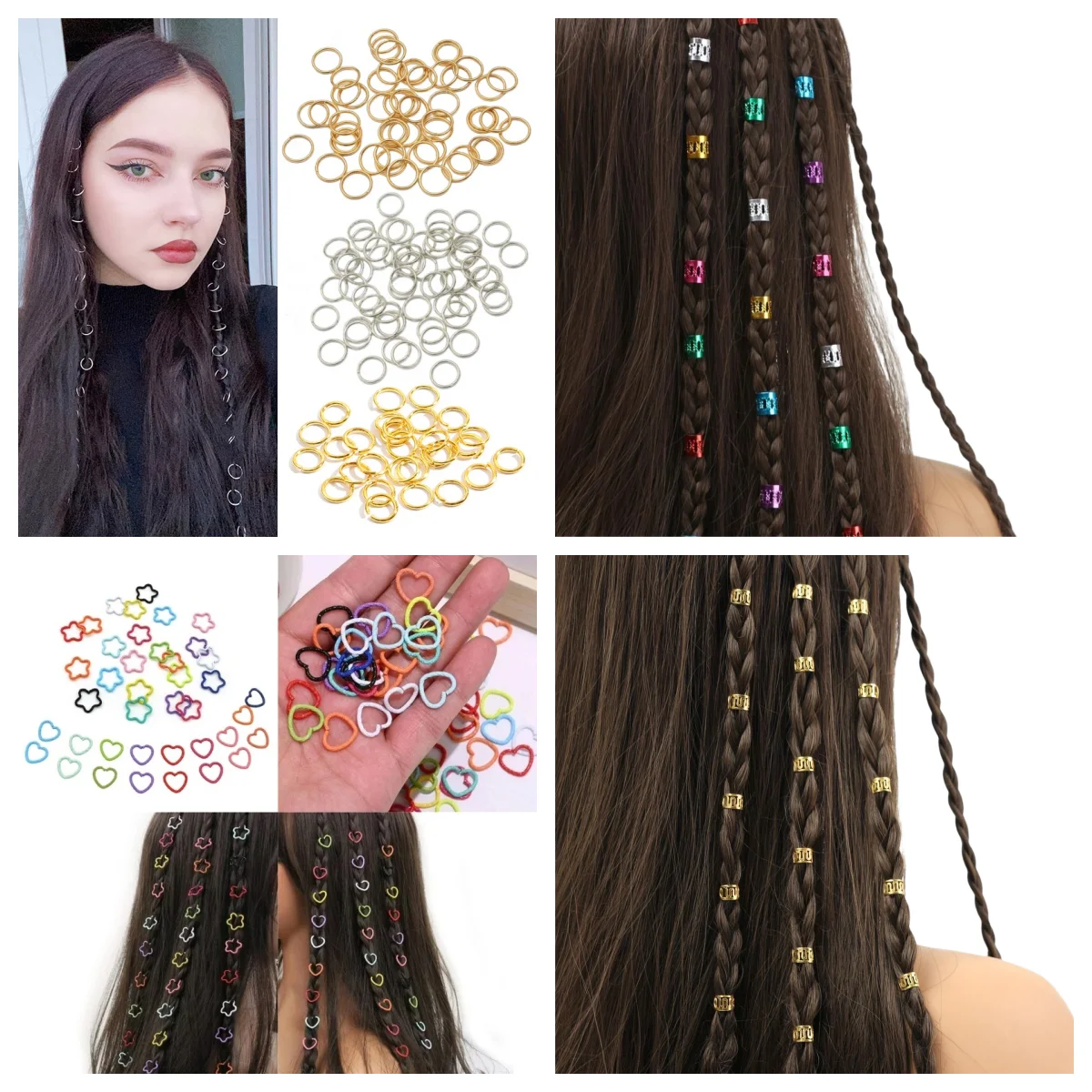 50/100pcs DIY Hollow Out Hair Ring,Dreadlocks Beads Hair Braid Rings Clip Dread Hair Braiding Metal Cuffs Decoration/Accessories