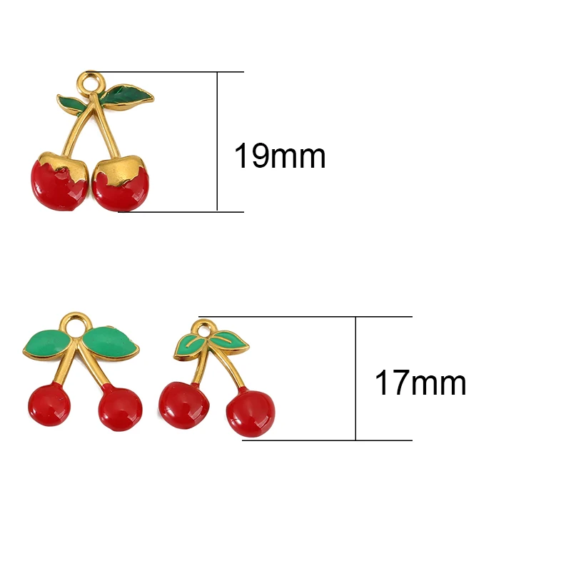 2pcs PVD Never Fade Stainless Steel Cherry Charms Leaf Fruit Charms Necklace Pendants for DIY Bracelets Jewelry Making Findings - view 2