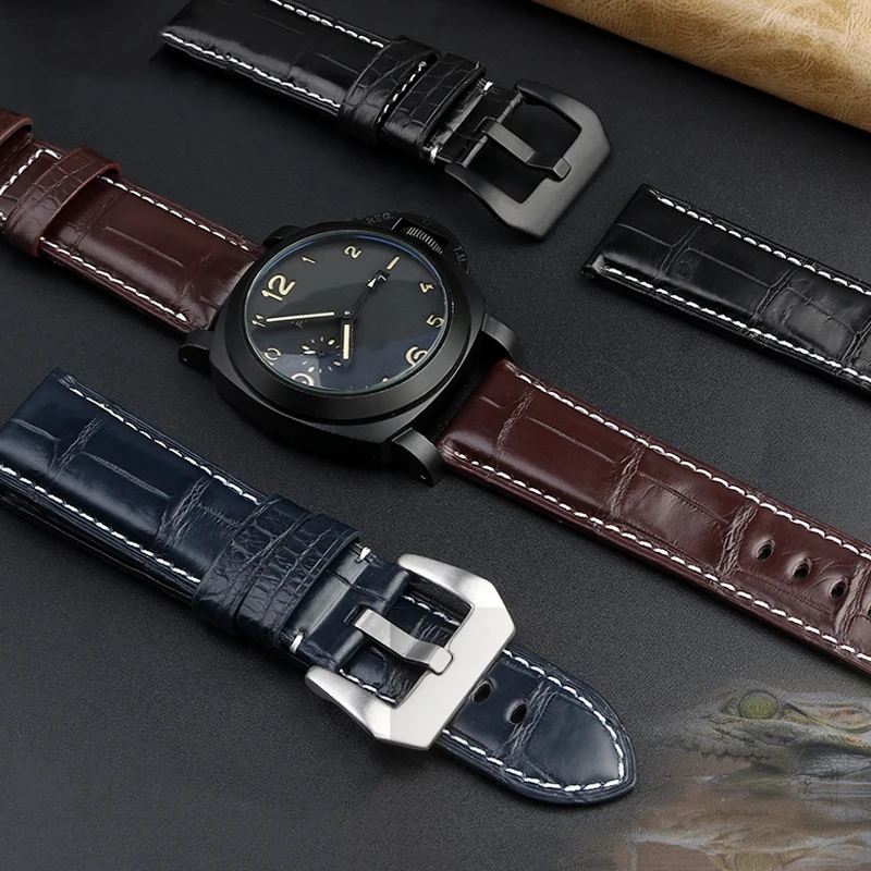 Alligator Leather Watch Strap For Panera PAM441 1950 Watchband Pin Buckle  22mm 24mm 26mm With Men's Watch Bracelet
