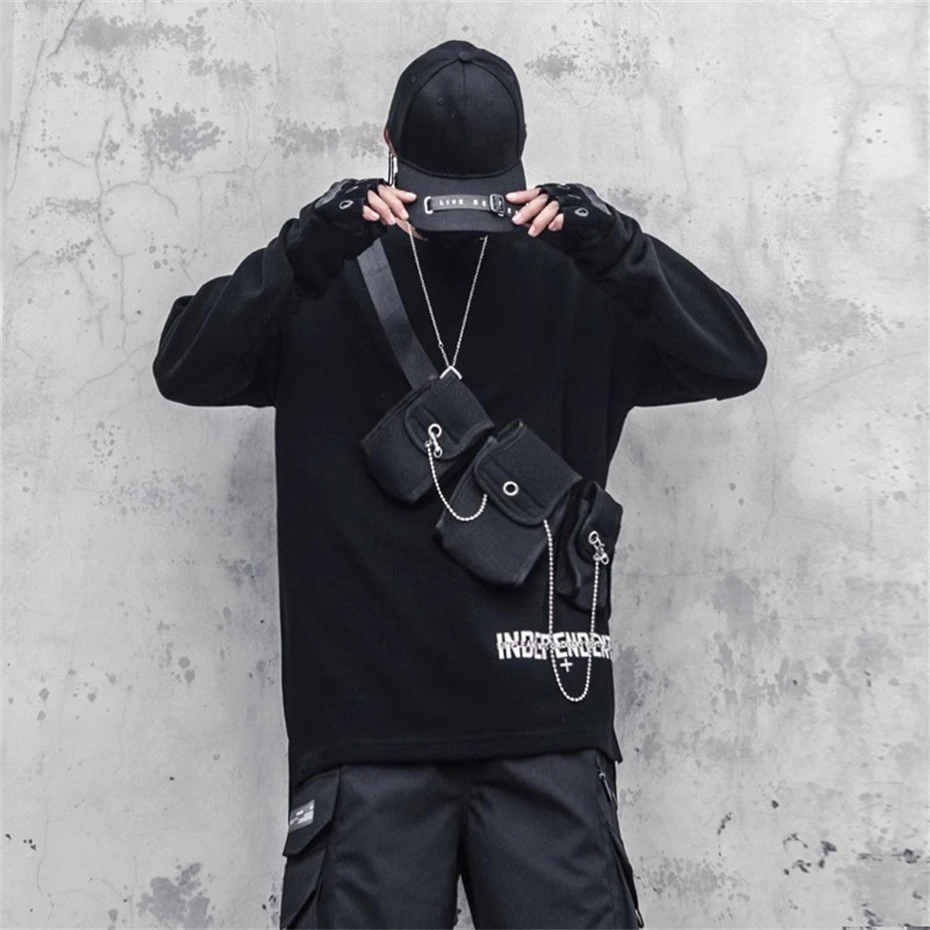 Hip Hop Long Sleeve T-Shirt Men 2025 Spring Cross Personalized Graphic T Shirts Streetwear Tops Tees Black Harajuku TShirt