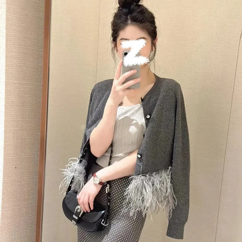 

New 2024 Autumn Cardigan for Women - Chic Feather Light Luxury Knit Coat with Coco Style