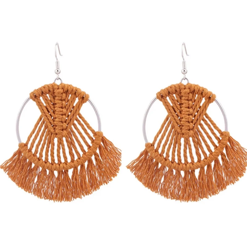 1 Pair Of Bohemian Holiday Style Fashion Creative Color Tassels Hand Woven Fan Shaped Ear Jewelry