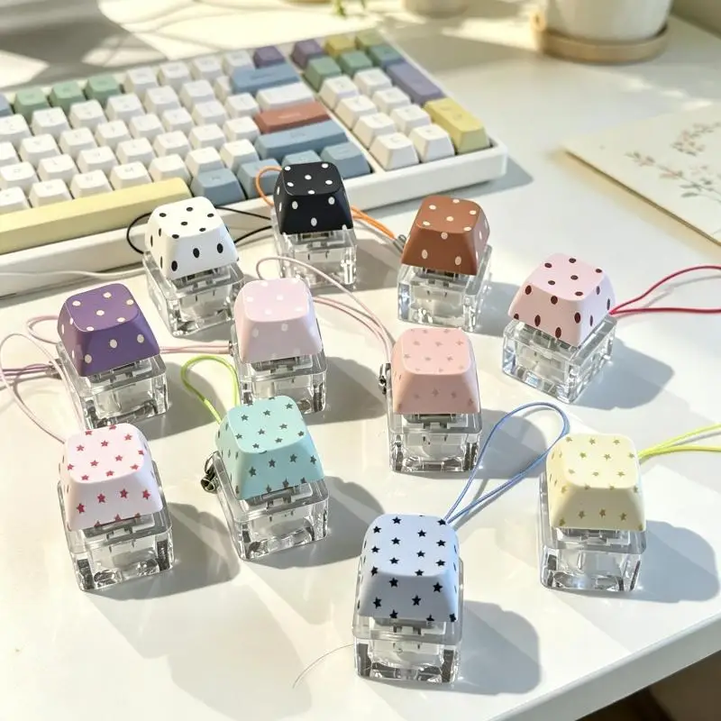 Mechanical Keyboard Switch Charm Pastel Keycap Keyring Clear Base Clicky Fidget Cute Desktop Ornament Toy