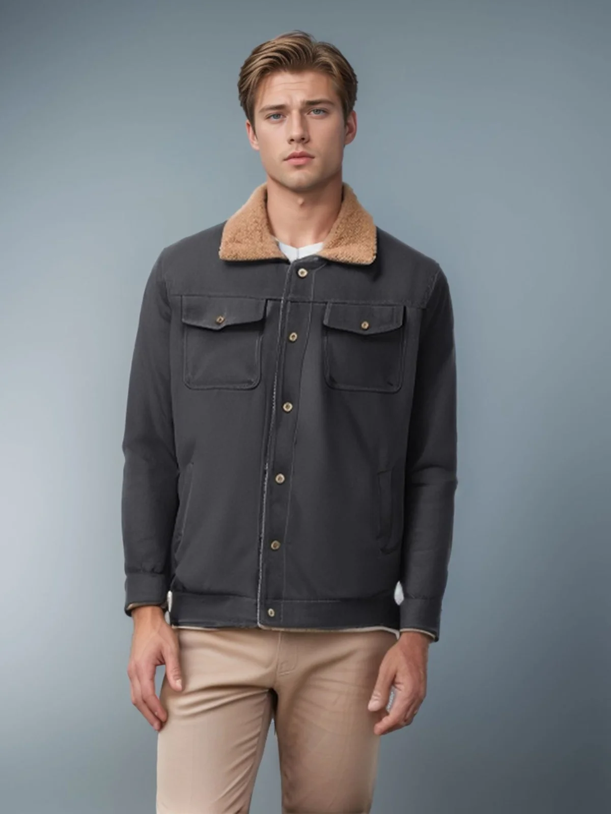 

Paris Hot Selling Men's Casual Jaet Outdoor Thiened Fce Lined Spring Autumn Polyester Inner Men's Faion Outerwear