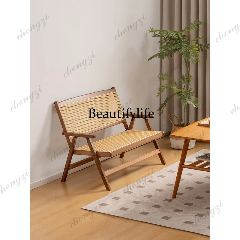 A68 Double Folding Chair Recreational Back  Rattan Garden Reclining Chair Portable Outdoor Camping Chair