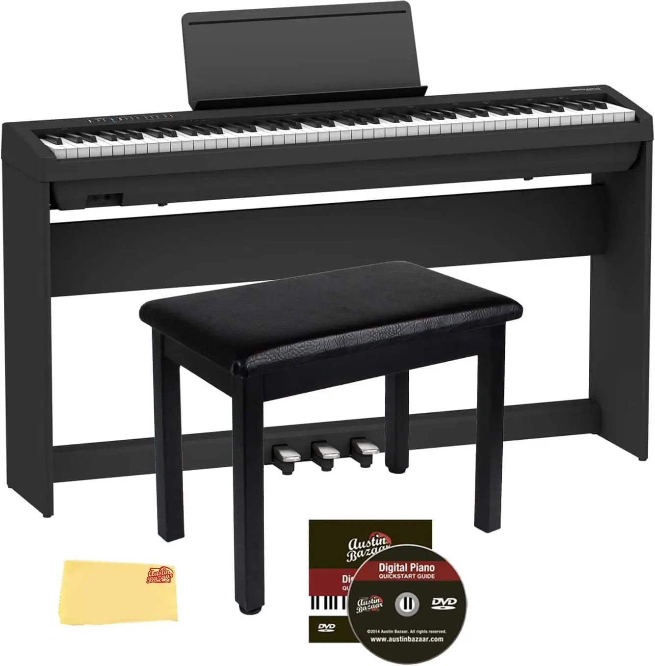 FP-30X 88-Key Digital Piano - Black Bundle with Roland KSC-70 Stand, Roland KPD-70 Three Pedal Unit, Bench, Online Piano Lessons