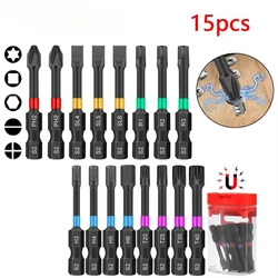 15PCS Magnetic Batch Head Impact Electric Screwdriver Bit Set Magnetic Case 5 Types S2 Head Bit Anti-slip Waterproof Bits