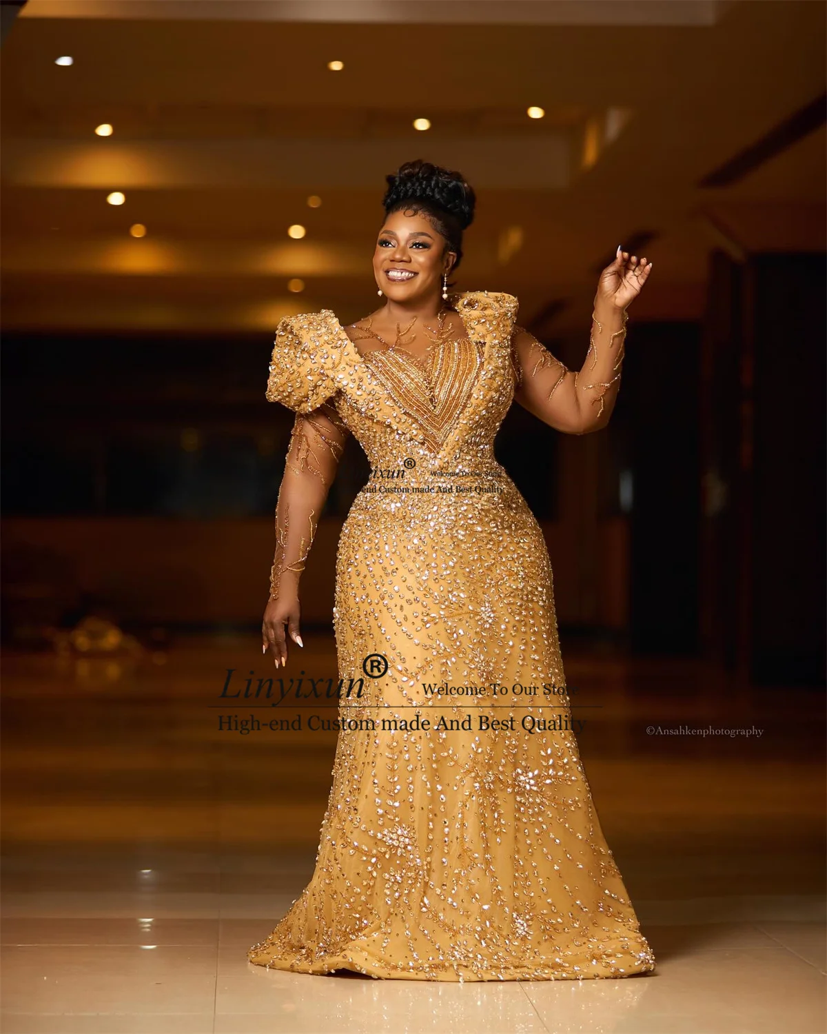 Sparkly Diamond Mermaid Prom Dress Customized Sequins Appliques Dubai Wedding Party Gown African Aso Ebi Evening Robe De Soiree
