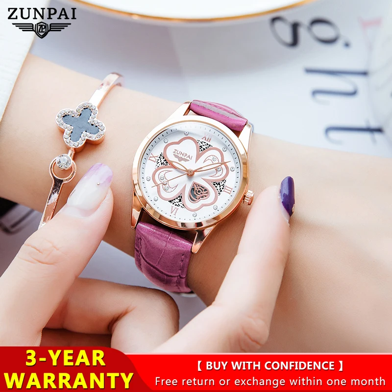 ساعة كوارتز بسوار جلدي ضد الماء من ZUNPAI للنساء ، ساعة يد للسيدات ، ساعة مربعة للفتيات ، أزياء تناظرية ، أصلي