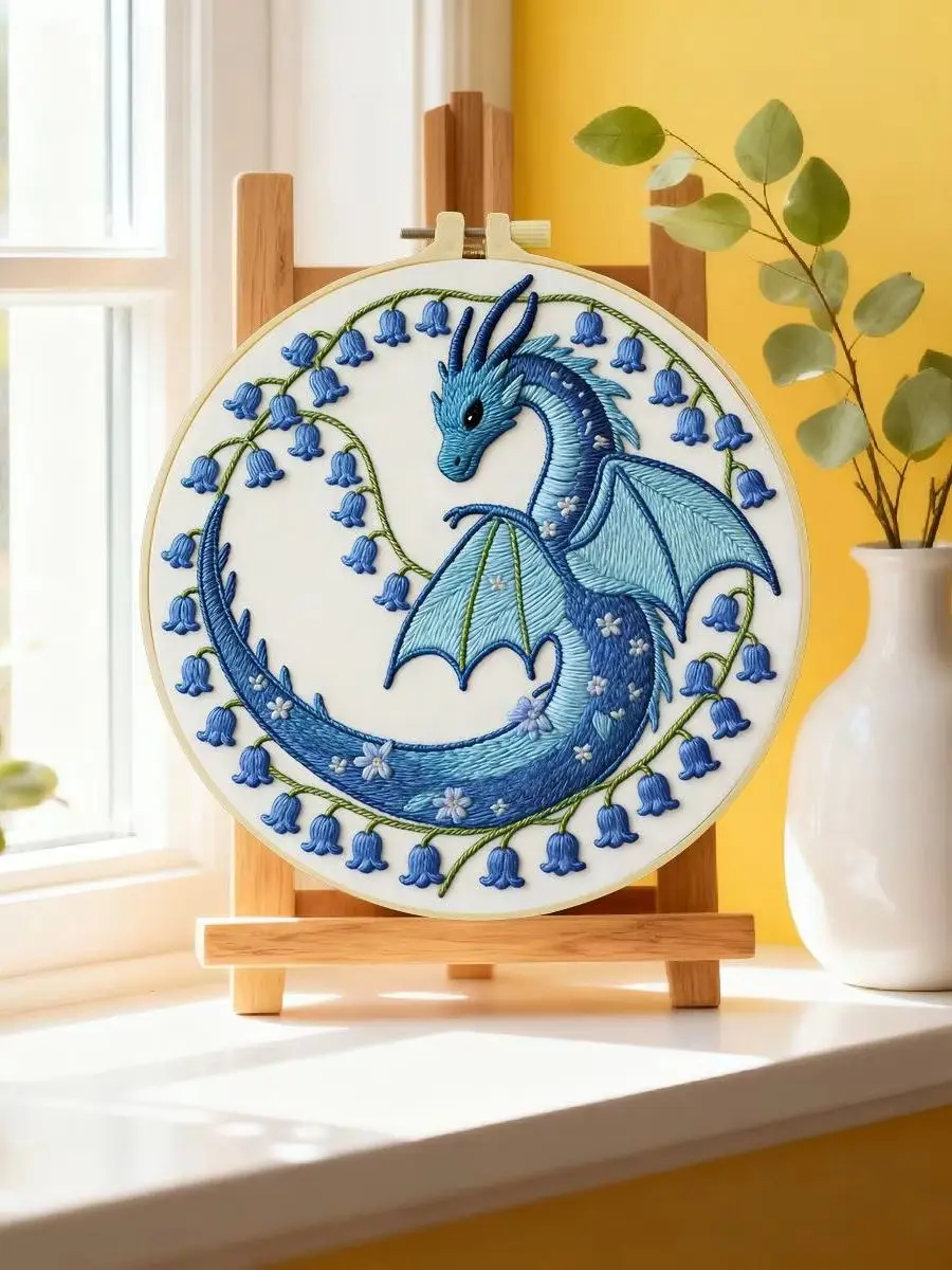 1 Stück 20X20CM/15X15CM 7,87/6,3 Zoll Das blaue Drachen-Stickerei-Starter-Kit DIY-Kit DIY-Stickerei-Set Handarbeiten Nadelkunst – Detail 6