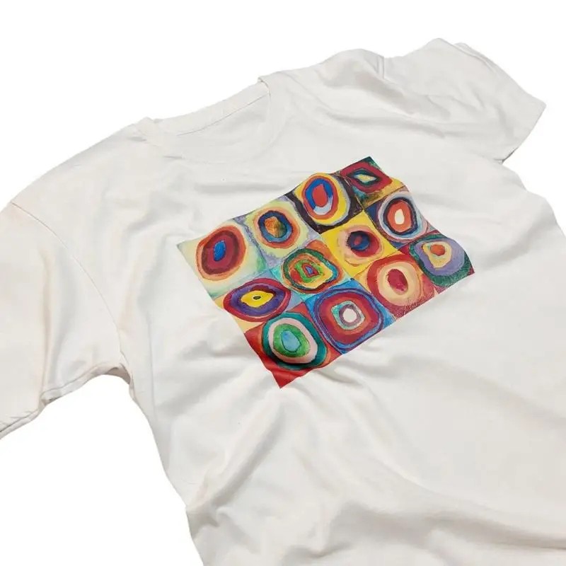 Kandinsky cuadrados con círculos concéntricos camiseta Hippie impresión artística colorida