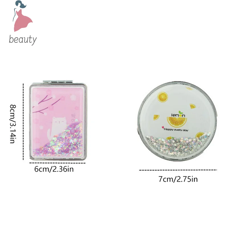 Portable Double-Sided Folding Cosmetic Mirror Female Gifts With Flowing Sparkling Sand Mini Makeup Mirror Compact Pocket Mirrors