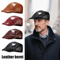 Men's Casual Forward Hats Fall Winter Pu Beret Hat Four Seasons Can Wear Visors Solid Color Keep Warm Flat Cap Retro Newsboy Cap