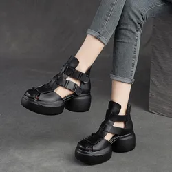 GKTINOO 2024 Nuova Estate Nero Donne Sandali di Cuoio Genuini Stivali Freschi Scarpe Della Piattaforma Sandali Con Zeppa Scarpe Da Donna Sandali All'aperto