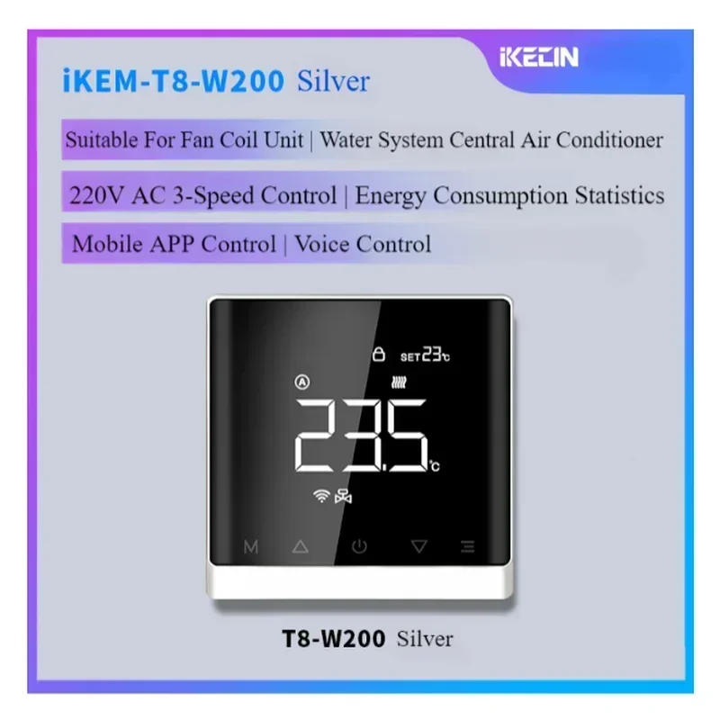 Termostato de ar condicionado central inteligente wi-fi, unidade de bobina de ventilador de 3 velocidades, matéria de voz, controlador de temperatura, aquecimento e resfriamento