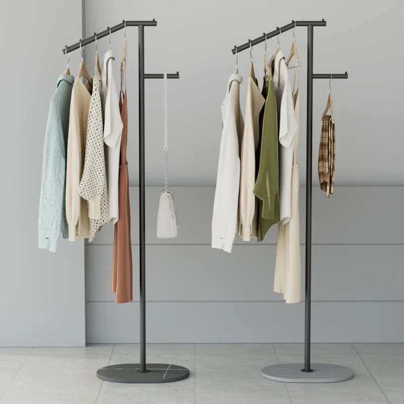 

Light Luxury Vertical Storage Hanger Modern Bedroom Living Room Floor Mounted Rockboard Metal Mobile Clothing Rack Coat Racks