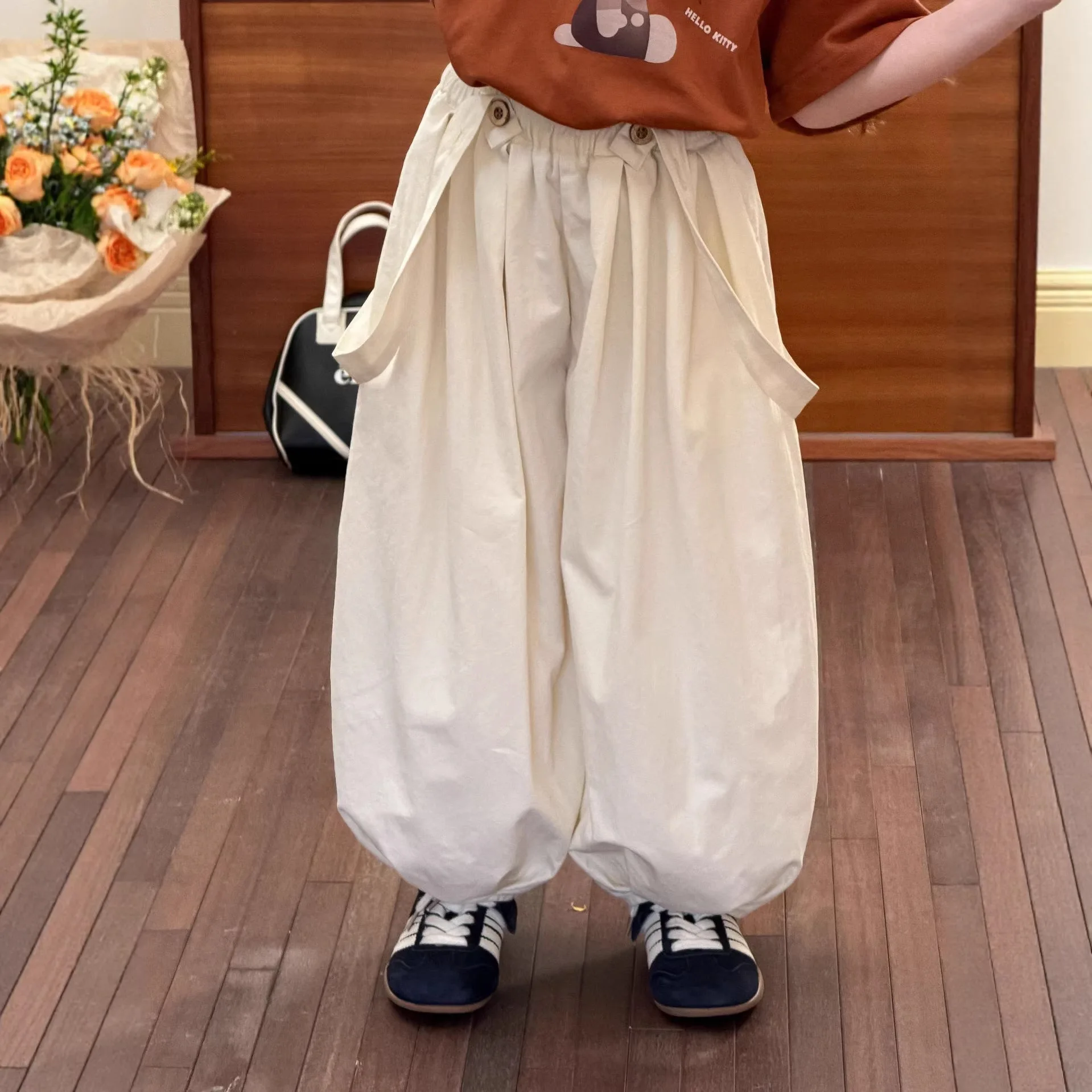 

Children Clothing Fashion Solid Color Casual Pants 2026 Spring New Girls Detachable Overalls Cotton Versatile Wide Leg Pants