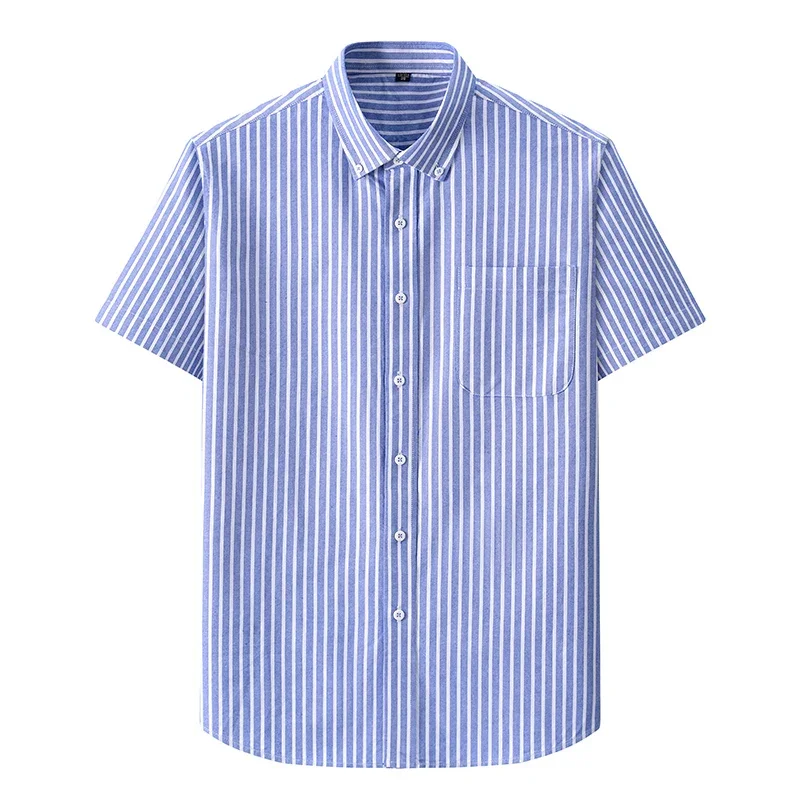 Short Sleeves Oxford Shirts Men 100% Cotton Business Striped Shirts for Man Casual Slim-fit Tops Men