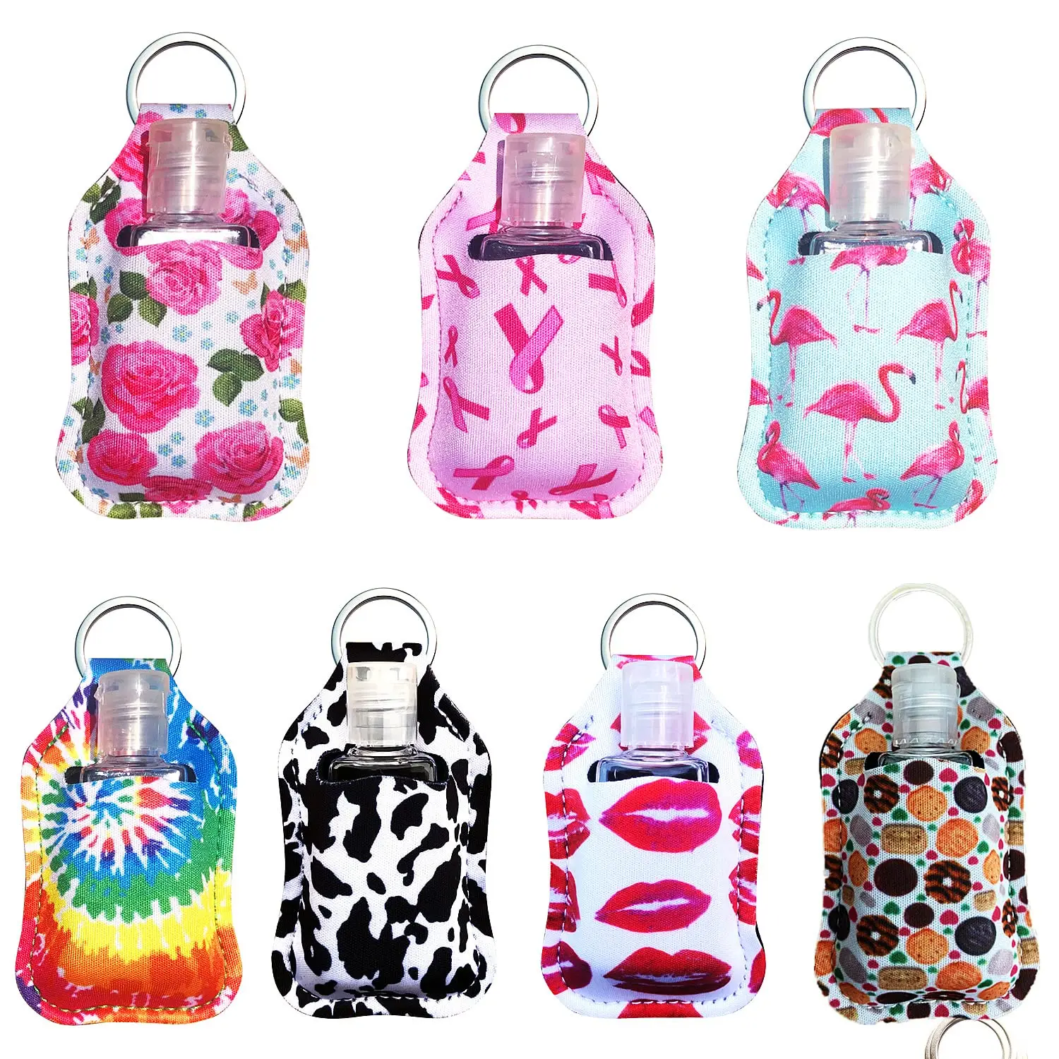 7set Hand Sanitizer Holders 7pcs Empty Travel  Bottle 7pcs Reusable Bottles Clear Travel Bottles and 7pcs Keychain Wristbands