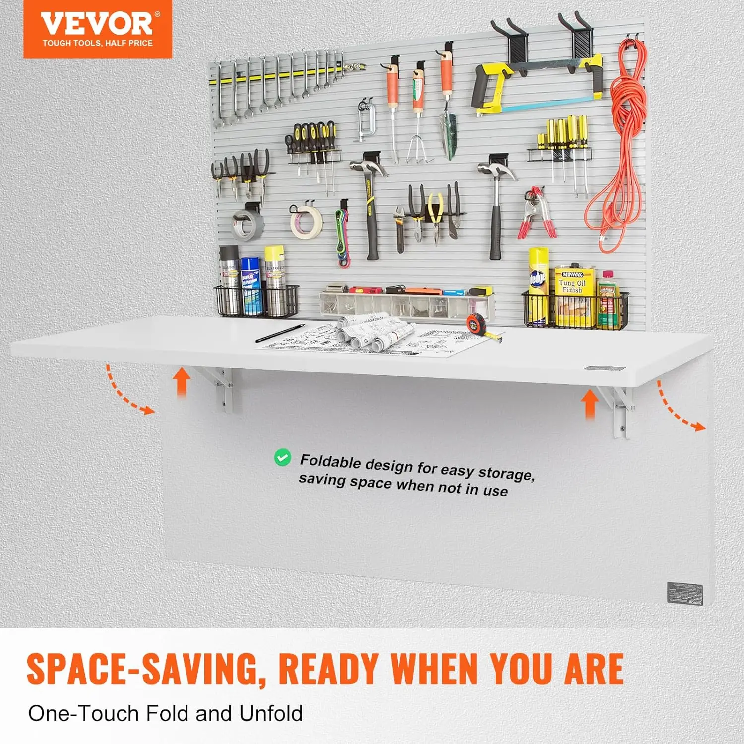 壁掛け折りたたみテーブル、47.24インチ x 19.69インチの壁掛けドロップリーフテーブル、アイアンブラケット付きフローティングデスク、折りたたみデスク