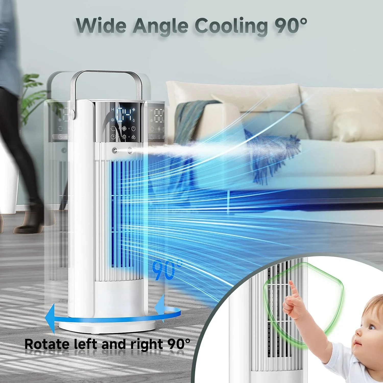 Ventilador ower para el hogar, dormitorio, sala de estar, uso de oficina, unidad de aire acondicionado portátil silenciosa y eficiente de energía, Color blanco