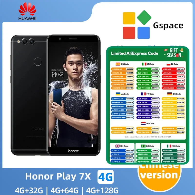 Honor play 7X 4G SmartPhone 5.93inch screen  CPU HiSilicon Kirin 659 Battery capacity 3340mAh  16MP  Camera  original used phone